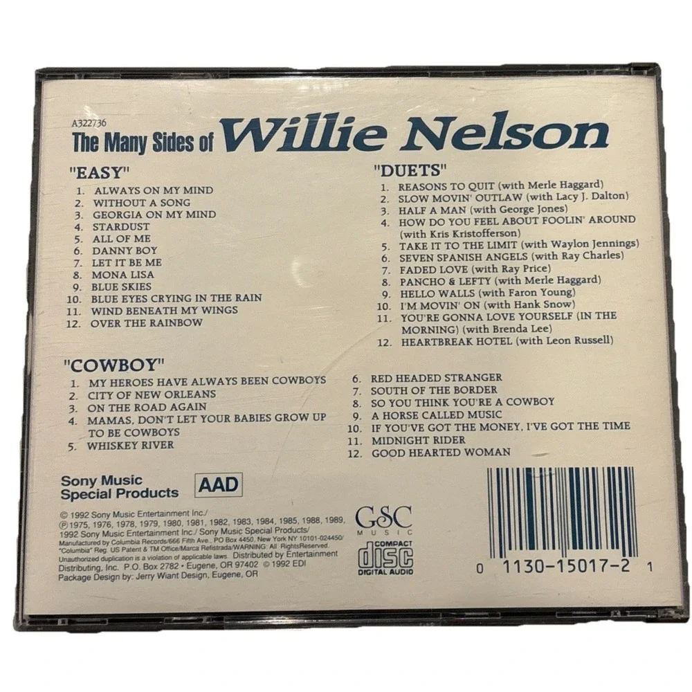 Willie Nelson The Many Sides Of 3 CD Box‎ Set 1992 Sony Music Classic Country
